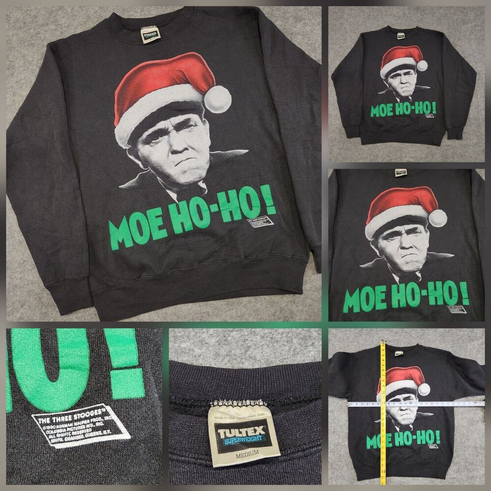 VTG 90s The Three 3 Stooges Moe Mens M Medium Ugly Christmas Sweater Sweatshirt